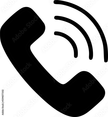 A simple black telephone icon with ringing sound waves.