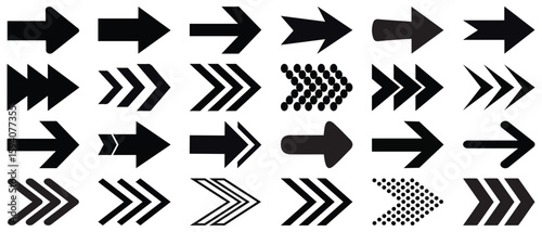 Black arrows flat icons. Set for web design. Direction pointers vector icons. Big collection. Vector set of black arrow signs
