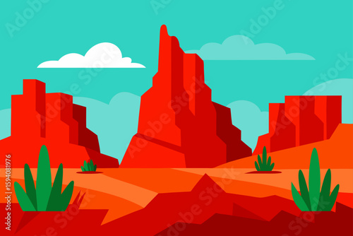 Red Rock Canyon with Desert Vegetation