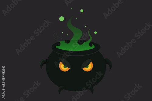 Cauldron with pumpkins and ghostly smoke Halloween potion scene vector illustration