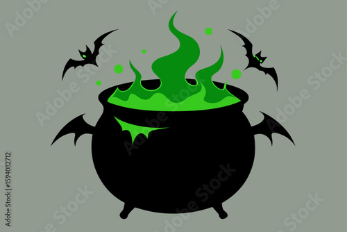 Cactus with cobwebs and pumpkins in desert spooky Halloween plant vector illustration