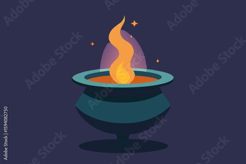 Spooky cactus with glowing jack o lantern Halloween desert decor vector illustration
