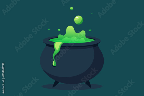 Creepy silhouette of cauldron in forest spooky potion pot vector illustration