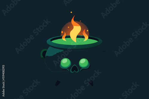 Shadowy witch flying across starry night spooky Halloween scene vector illustration