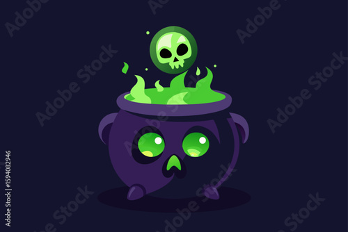 Glowing skull casting bat shadow eerie Halloween element vector illustration