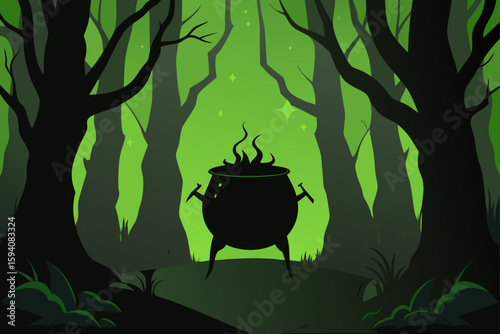 Cup with cobweb handle and steaming ghost face spooky beverage vector illustration