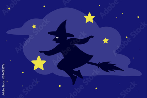 Cauldron with eerie mist and floating bats spooky night scene vector illustration