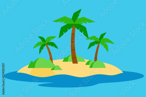 Crystal Clear Water Around Tropical Island with Palms