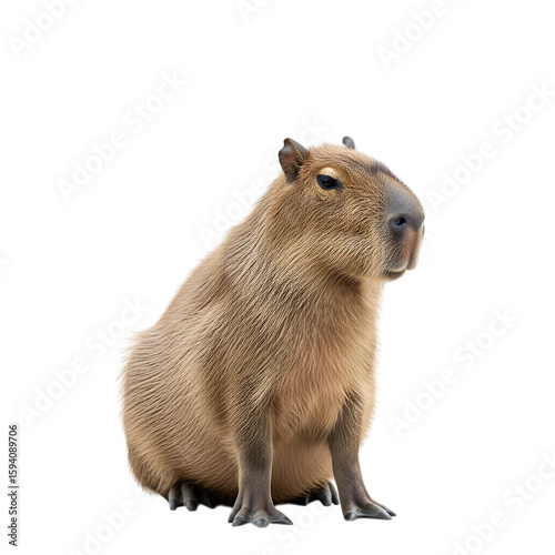 A capybara sitting and facing right isolated on transparent background