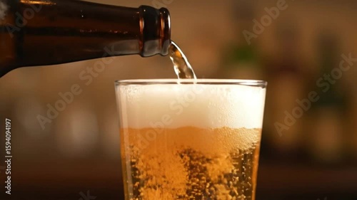 Wallpaper Mural Beer pouring from a brown bottle into a clear glass filled halfway with bubbly liquid and foamy head Torontodigital.ca