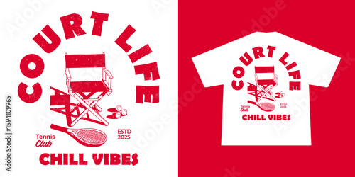 Vintage illustration of tennis t shirt design, vector graphic, typographic poster or tshirts street wear and Urban style