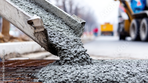 Concrete being poured onto a prepared site.