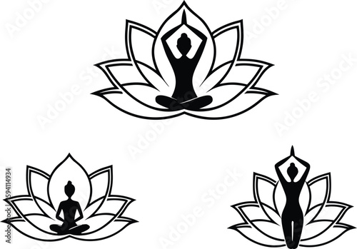 Serene Yoga Poses Within Blooming Lotus Flowers Promoting Inner Peace and Well-being