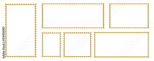 Set of vintage postage stamps. Postage stamp set. Mockup postage stamps. Blank postage stamps. Post stamp frame and border. Zigzag edge and scallop edge. Rectangle shape with zigzag edges.