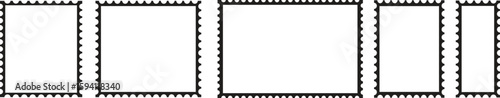 Postage stamp set. Mockup postage stamps. Blank postage stamps. Post stamp frame and border. Zigzag edge and scallop edge. Rectangle shape with zigzag edges.