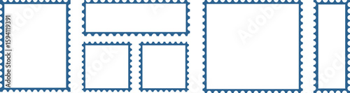 Set of blank rectangle and square postage stamp vector icons. Postage stamp set. Mockup postage stamps. Blank postage stamp borders templates.