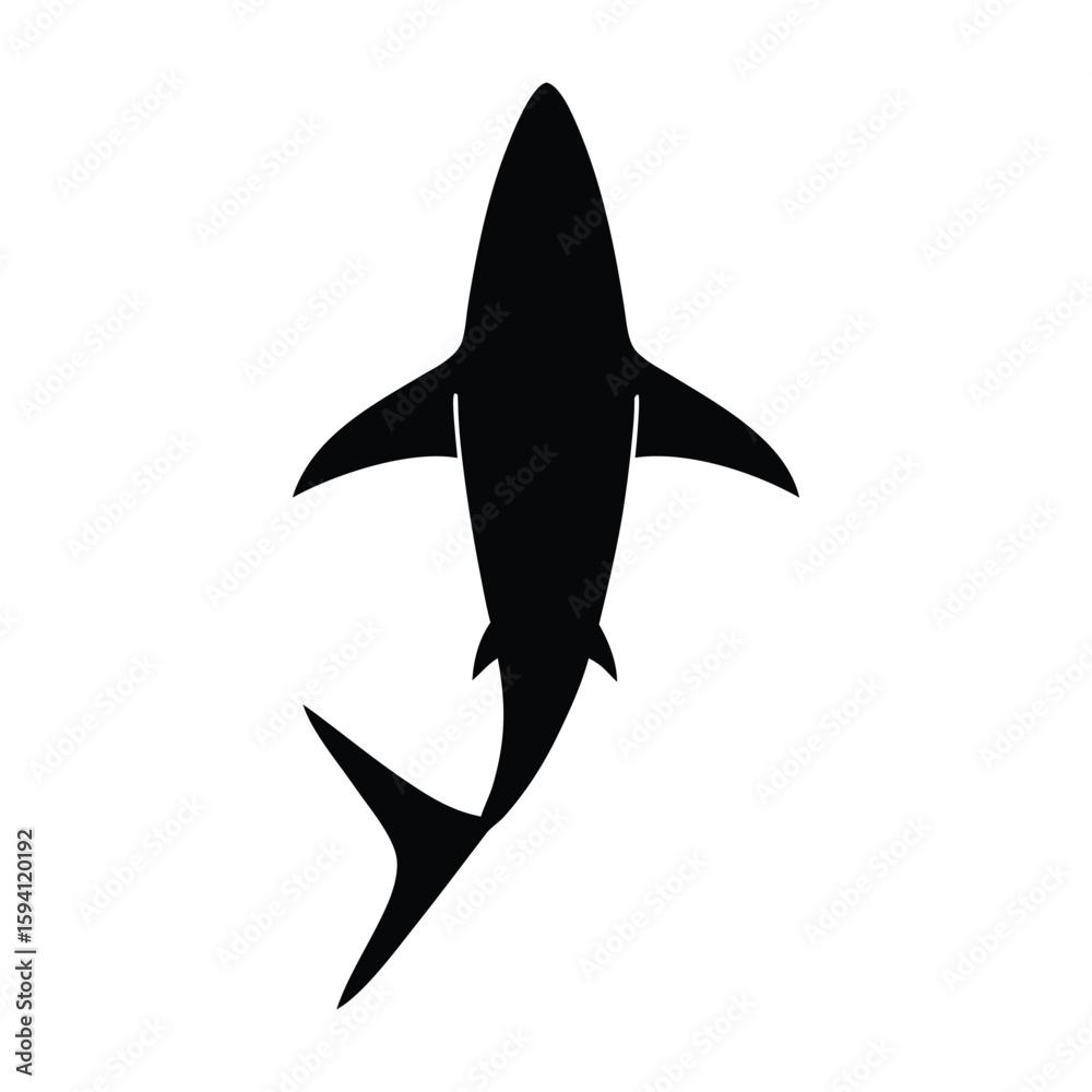 Fototapeta premium Minimal Side-View Shark Silhouette Vector in Solid Black on White