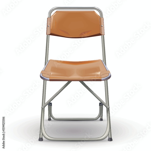 Frontal View of a Brown Folding Chair with Metallic Frame
