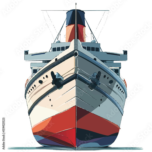 Frontal View of a Stylized Cruise Ship with Distinctive Color Scheme