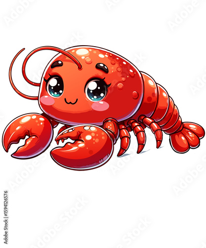 Playful cartoon lobster with big eyes and red claws, ideal for kids’ decor, nursery art, and ocean animal educational materials.