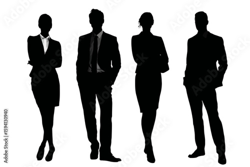 Group of Four Standing Business People in Different Professions on White Background

