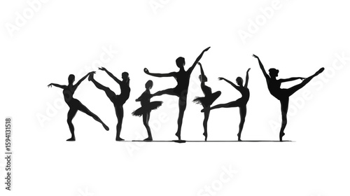 Group of Gymnast Silhouettes in Various Balance Poses on White Background

