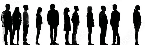 Group of Standing Business People in Different Professions Black Silhouette on White Background

