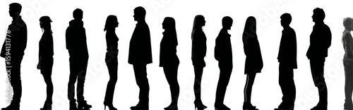 Group of Standing Business People in Different Professions Black Silhouette on White Background


