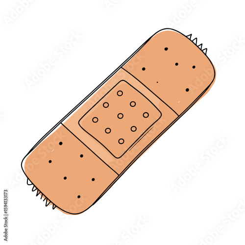 Adhesive bandage with holes and rounded edges on white background  