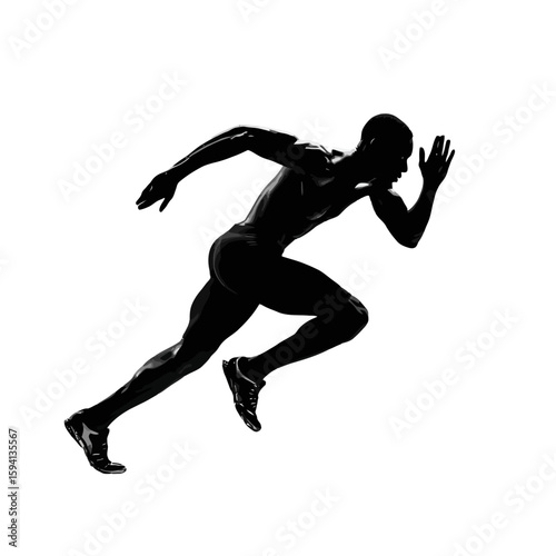 Silhouette of a Runner Sprinting at Full Speed – Black on White Background



