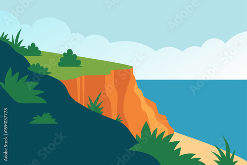 Coastal Cliff Vegetation With Airy Ocean Background