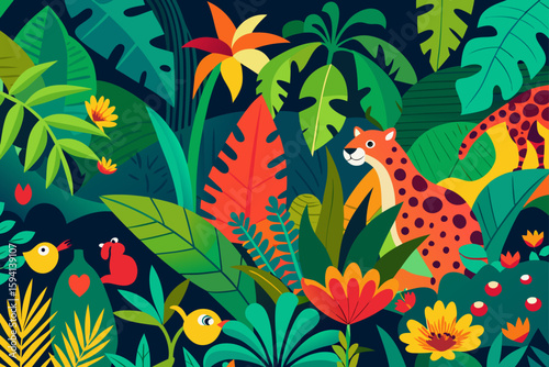 Maximalist Jungle Collage With Vibrant Flora And Texture Illustration