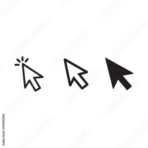 Three cursor icons silhouette isolated on white background