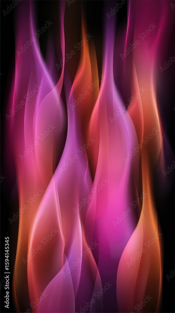 Naklejka premium Abstract smokey flames rising; shades of pink, purple and orange on a black backdrop