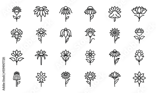 Bundle Coneflower Icon Silhouettes Style White Backgrou 16