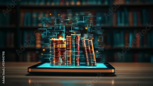 A tablet displaying digital books, blending technology and knowledge.