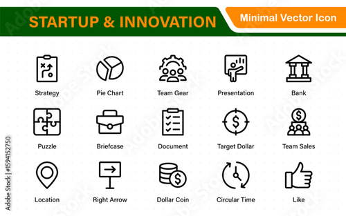 Startup and innovation line icons pack. Editable stroke, scalable symbols, modern collection.