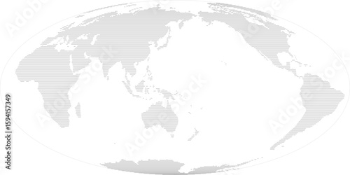 World vector map in line-filled style with bounding box (APAC view, Mollweide projection, PPT-compatible & fully editable)