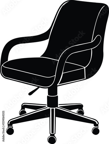 Silhouette of leather office chair with armrest and ergonomic rolling base