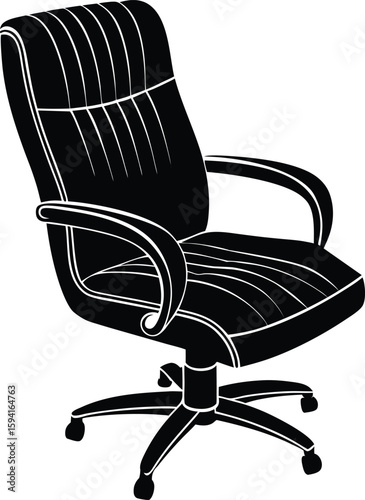 Classic executive office chair silhouette with casters and padded leather seat