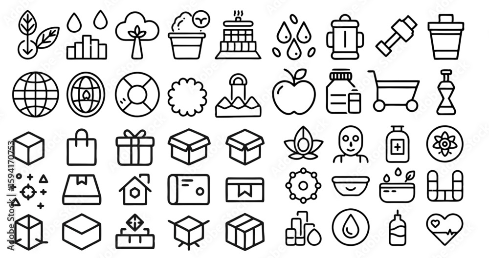 Fototapeta premium Healthy Lifestyle Line Icons – Wellness and Nutrition Outline Vector Set