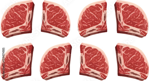 Raw ribeye steak cuts fresh meat marbled beef for grilling delicious food photography butcher shop display