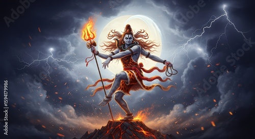 Lord shiva in his fierce form, dancing the tandava