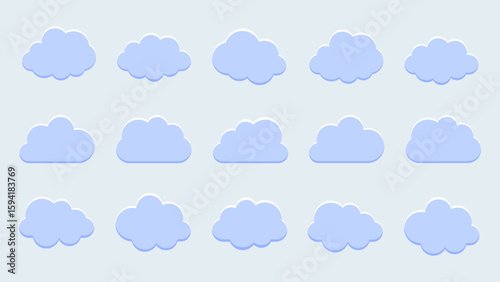 Cute Blue Cloud Icons Set – Minimal Style Vector