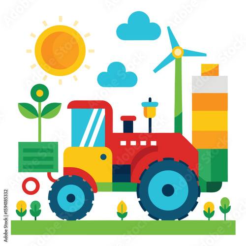 Electric tractor working on a regenerative farm powered by solar energy