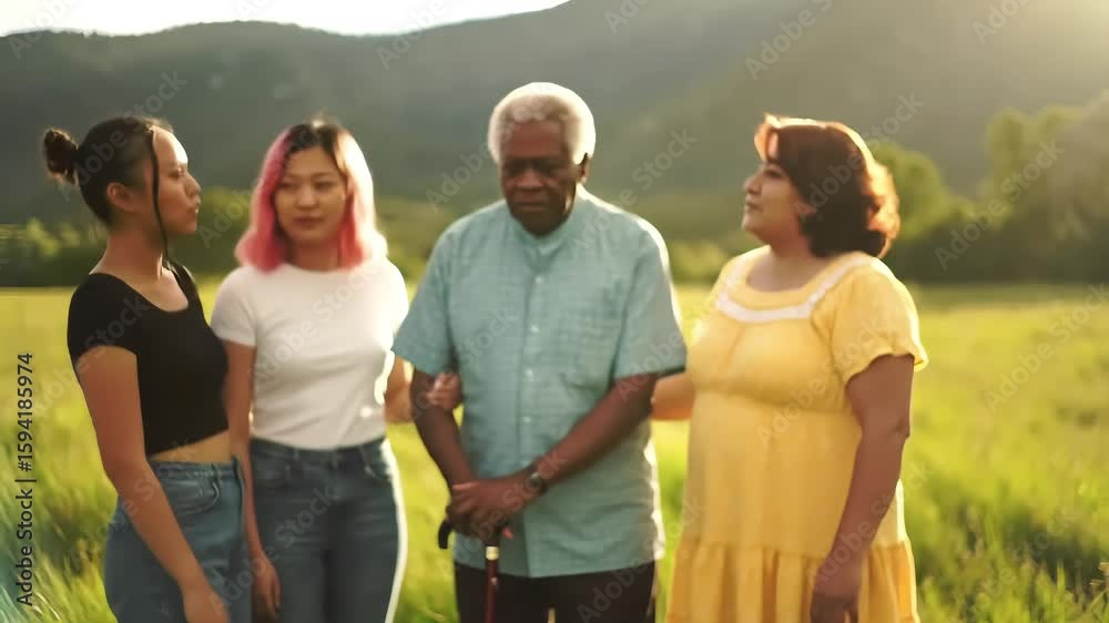 Multigenerational Family's Joyful Summer Stroll Multigenerational Family's Joyful Summer Stroll