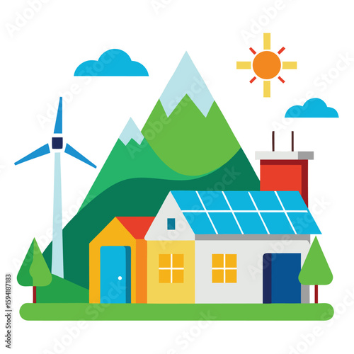 Mountain lodge powered by hybrid energy sources using wind and solar technology