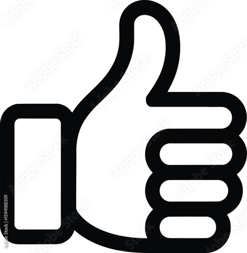 A simple black thumbs up icon conveys approval, agreement, and positive feedback online.