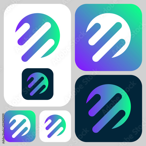 Abstract sphere design with dynamic moving lines evokes speed and momentum. This modern, flat logo combines simplicity and futurism, perfect for technology or sport company.