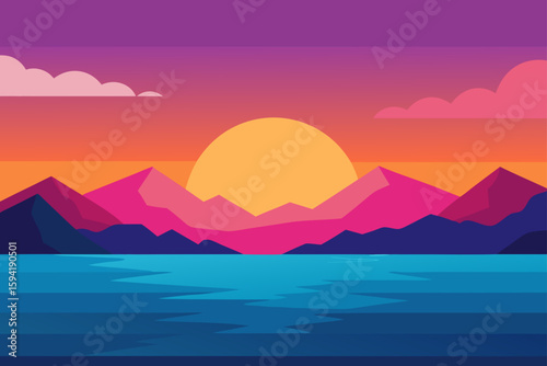 Panoramic View of the Colorful Sunset Over Seren